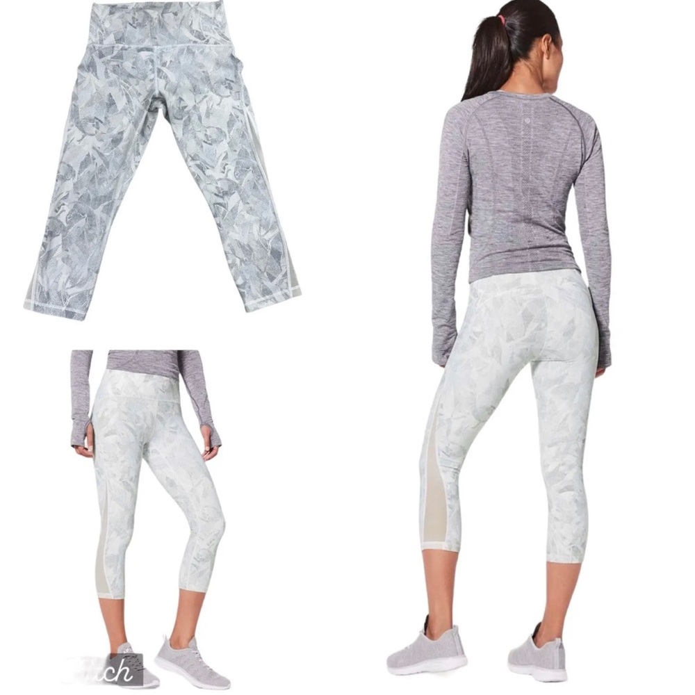 Lululemon Train Times Crop 21” Legging Jasmine White Size 8 Mesh Yoga